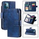 For iPhone 15 Tri-Fold 9-Card Wallets Leather Phone Case(Blue) - 1