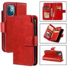 For iPhone 15 Plus Tri-Fold 9-Card Wallets Leather Phone Case(Red) - 1