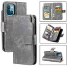 For iPhone 15 Plus Tri-Fold 9-Card Wallets Leather Phone Case(Grey) - 1