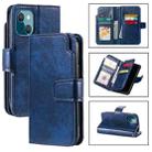 For iPhone 15 Plus Tri-Fold 9-Card Wallets Leather Phone Case(Blue) - 1