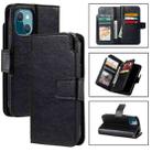 For iPhone 15 Plus Tri-Fold 9-Card Wallets Leather Phone Case(Black) - 1