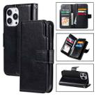 For iPhone 15 Pro Max Tri-Fold 9-Card Wallets Leather Phone Case(Black) - 1