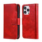 For iPhone 16 Pro Max Tri-Fold 9-Card Wallets Leather Phone Case(Red) - 2