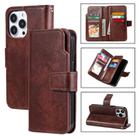 For iPhone 16 Pro Max Tri-Fold 9-Card Wallets Leather Phone Case(Brown) - 1