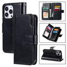 For iPhone 16 Pro Max Tri-Fold 9-Card Wallets Leather Phone Case(Black) - 1