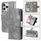 For iPhone 16 Pro Tri-Fold 9-Card Wallets Leather Phone Case(Grey) - 1