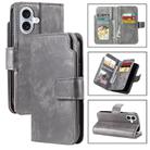 For iPhone 16 Plus Tri-Fold 9-Card Wallets Leather Phone Case(Grey) - 1