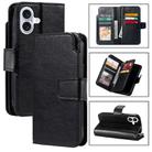 For iPhone 16 Plus Tri-Fold 9-Card Wallets Leather Phone Case(Black) - 1