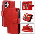 For iPhone 16 Tri-Fold 9-Card Wallets Leather Phone Case(Red) - 1