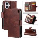 For iPhone 16 Tri-Fold 9-Card Wallets Leather Phone Case(Brown) - 1