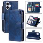 For iPhone 16 Tri-Fold 9-Card Wallets Leather Phone Case(Blue) - 1