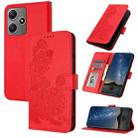 For Xiaomi Redmi 12 Datura Flower Embossed Flip Leather Phone Case(Red) - 1