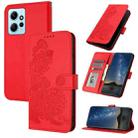 For Xiaomi Redmi Note 12 4G Global Datura Flower Embossed Flip Leather Phone Case(Red) - 1