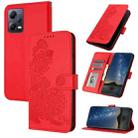 For Xiaomi Redmi Note 12 5G Global Datura Flower Embossed Flip Leather Phone Case(Red) - 1