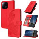 For Xiaomi 13 Pro Datura Flower Embossed Flip Leather Phone Case(Red) - 1