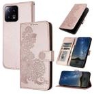 For Xiaomi 13 Datura Flower Embossed Flip Leather Phone Case(Rose Gold) - 1