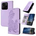 For Xiaomi Redmi 10A Datura Flower Embossed Flip Leather Phone Case(Purple) - 1