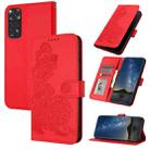 For Xiaomi Redmi Note 11 4G Global Datura Flower Embossed Flip Leather Phone Case(Red) - 1