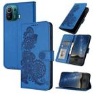 For Xiaomi Mi 11 Pro Datura Flower Embossed Flip Leather Phone Case(Blue) - 1