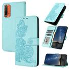 For Xiaomi Redmi 9T Datura Flower Embossed Flip Leather Phone Case(Light blue) - 1