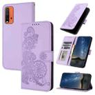 For Xiaomi Redmi 9T Datura Flower Embossed Flip Leather Phone Case(Purple) - 1