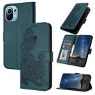 For Xiaomi Mi 11 Datura Flower Embossed Flip Leather Phone Case(Dark Green) - 1