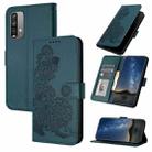 For Xiaomi Redmi Note 9 4G Datura Flower Embossed Flip Leather Phone Case(Dark Green) - 1