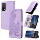 For Xiaomi Mi 10T 5G Datura Flower Embossed Flip Leather Phone Case(Purple) - 1