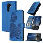 For  Xiaomi Redmi 9 Datura Flower Embossed Flip Leather Phone Case(Blue) - 1