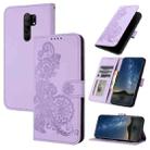 For  Xiaomi Redmi 9 Datura Flower Embossed Flip Leather Phone Case(Purple) - 1