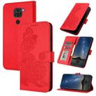 For Xiaomi Redmi Note 9 Datura Flower Embossed Flip Leather Phone Case(Red) - 1