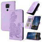 For Xiaomi Redmi Note 9 Datura Flower Embossed Flip Leather Phone Case(Purple) - 1