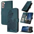 For Samsung Galaxy S21 Datura Flower Embossed Flip Leather Phone Case(Dark Green) - 1