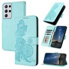 For Samsung Galaxy S21 Ultra Datura Flower Embossed Flip Leather Phone Case(Light blue) - 1