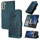 For Samsung Galaxy S22+ Datura Flower Embossed Flip Leather Phone Case(Dark Green) - 1