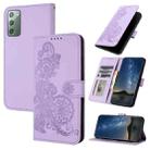 For Samsung Galaxy Note20 Datura Flower Embossed Flip Leather Phone Case(Purple) - 1
