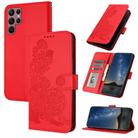 For Samsung Galaxy S22 Ultra Datura Flower Embossed Flip Leather Phone Case(Red) - 1