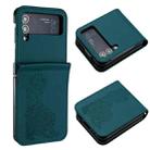 For Samsung Galaxy Z Flip4 5G Datura Flower Embossed Flip Leather Phone Case(Dark Green) - 1