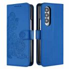 For Samsung Galaxy Z Fold4 5G Datura Flower Embossed Flip Leather Phone Case(Blue) - 1