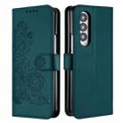 For Samsung Galaxy Z Fold4 5G Datura Flower Embossed Flip Leather Phone Case(Dark Green) - 1