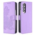 For Samsung Galaxy Z Fold4 5G Datura Flower Embossed Flip Leather Phone Case(Purple) - 1