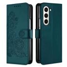 For Samsung Galaxy Z Fold5 5G Datura Flower Embossed Flip Leather Phone Case(Dark Green) - 1