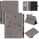 For Amazon Kindle Paperwhite 4 (2018) / 3 / 2 / 1 Cat Bee Embossing Pattern Shockproof Table PC Protective Horizontal Flip Leather Case with Card Slots & Wallet & Pen Slot & Sleep / Wake-up Function(Grey) - 1