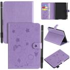 For Amazon Kindle Paperwhite 4 (2018) / 3 / 2 / 1 Cat Bee Embossing Pattern Shockproof Table PC Protective Horizontal Flip Leather Case with Card Slots & Wallet & Pen Slot & Sleep / Wake-up Function(Purple) - 1