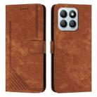 For Honor X8b Skin Feel Stripe Pattern Leather Phone Case with Lanyard(Brown) - 1