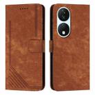 For Honor X7b Skin Feel Stripe Pattern Leather Phone Case with Lanyard(Brown) - 1