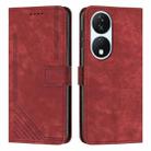 For Honor X7b Skin Feel Stripe Pattern Leather Phone Case with Lanyard(Red) - 1