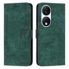 For Honor X7b Skin Feel Stripe Pattern Leather Phone Case with Lanyard(Green) - 1