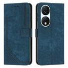 For Honor X7b Skin Feel Stripe Pattern Leather Phone Case with Lanyard(Blue) - 1