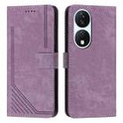 For Honor X7b Skin Feel Stripe Pattern Leather Phone Case with Lanyard(Purple) - 1